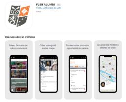 Capture d'écran de l'application mobile flsh alumni présentant les services