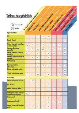 tableau des spécialités conseillées