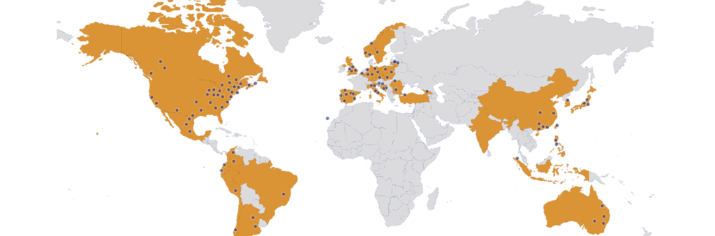 Carte du monde des universités partenaires de la FLSH
